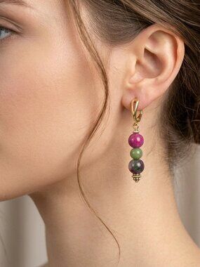 Jade Pink Green Gemstone Earrings